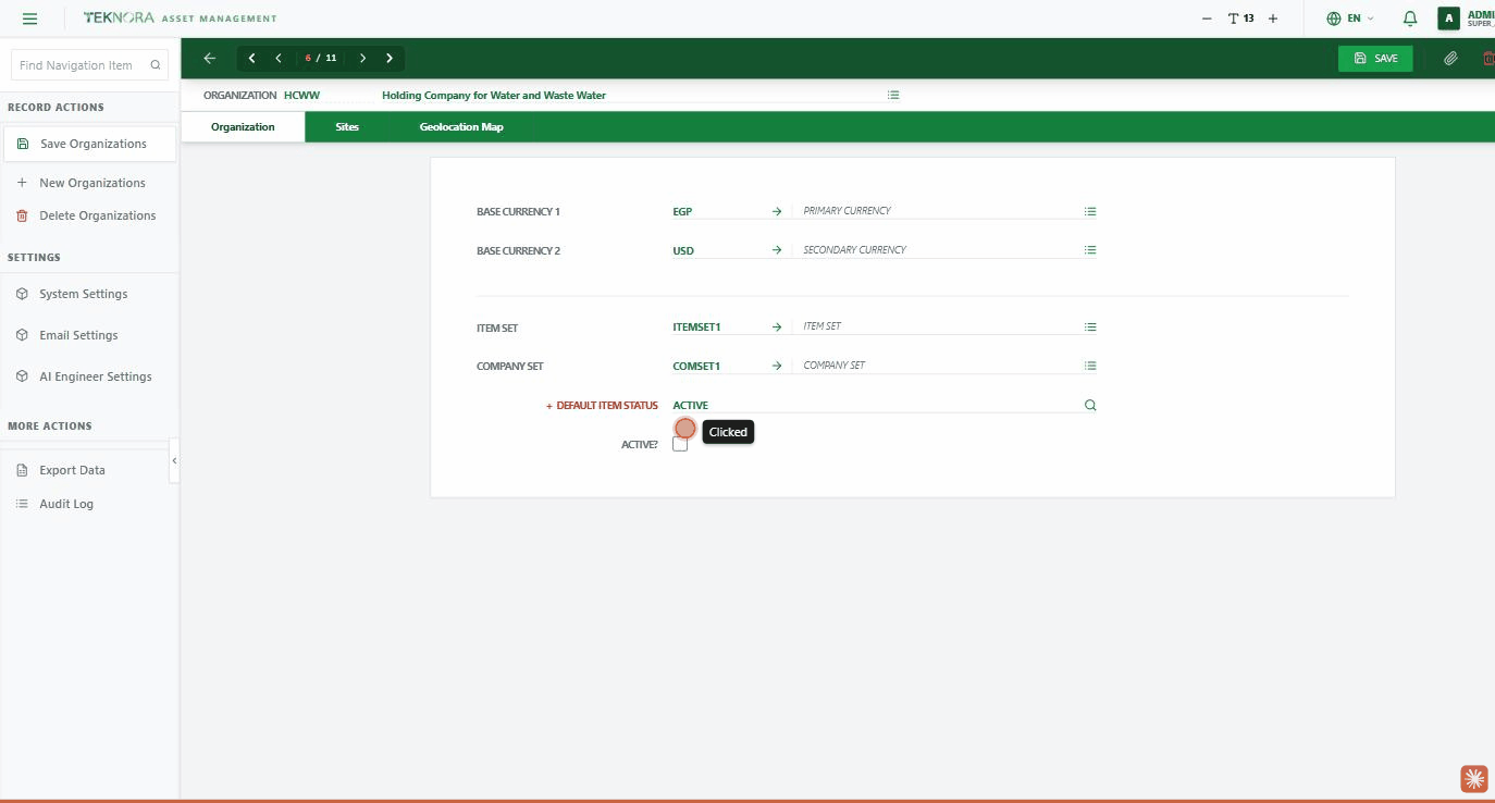 Overview - Organization tab