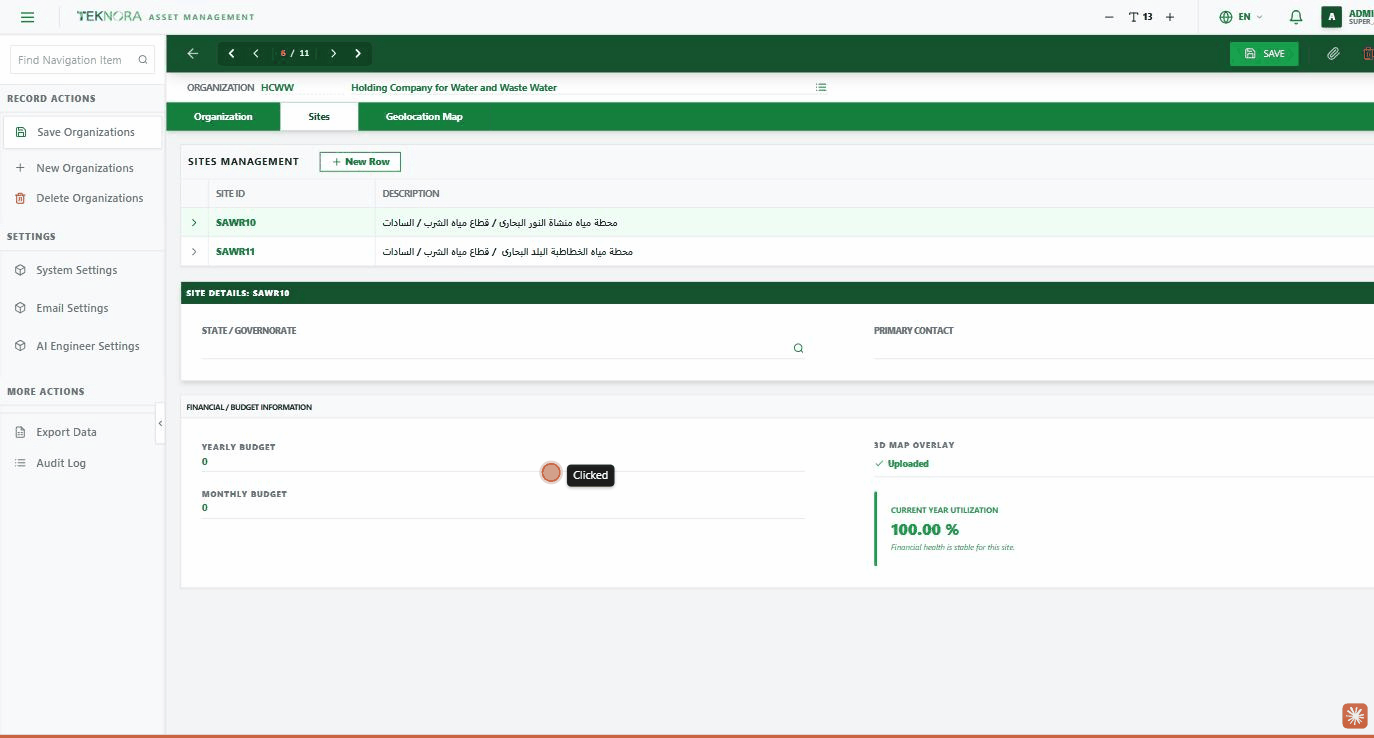 Overview - Sites tab